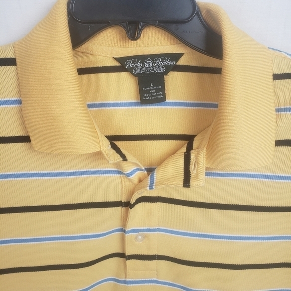 Brooks Brother's Yellow and Blue Striped Polo Short Sleeve Shirt Sz L - Picture 4 of 7